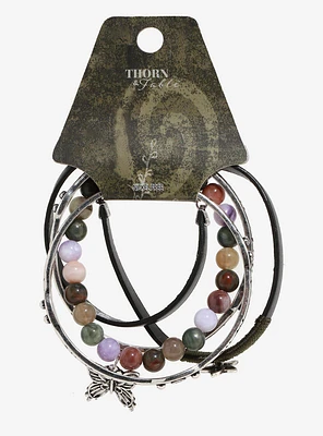 Thorn & Fable Butterfly Stone Faux Leather Bracelet Set