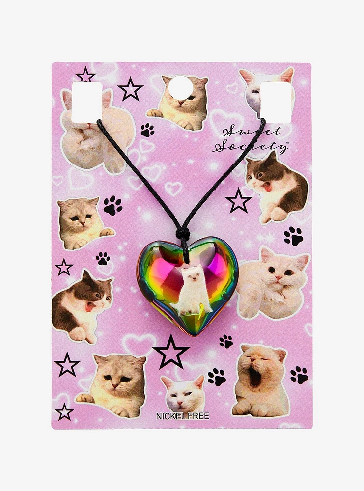 Sweet Society Cat Rainbow Heart Pendant Cord Necklace