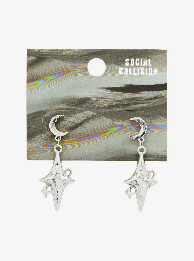 Social Collision Moon Rhinestone Star Earrings