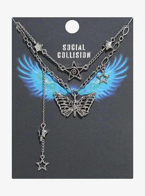 Social Collision Butterfly Swirl Star Layered Necklace