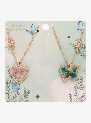 Sweet Society Heart Butterfly Floral Best Friend Necklace Set