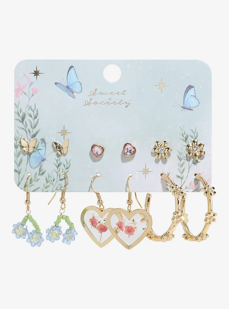 Sweet Society Heart Butterfly Flower Earring Set