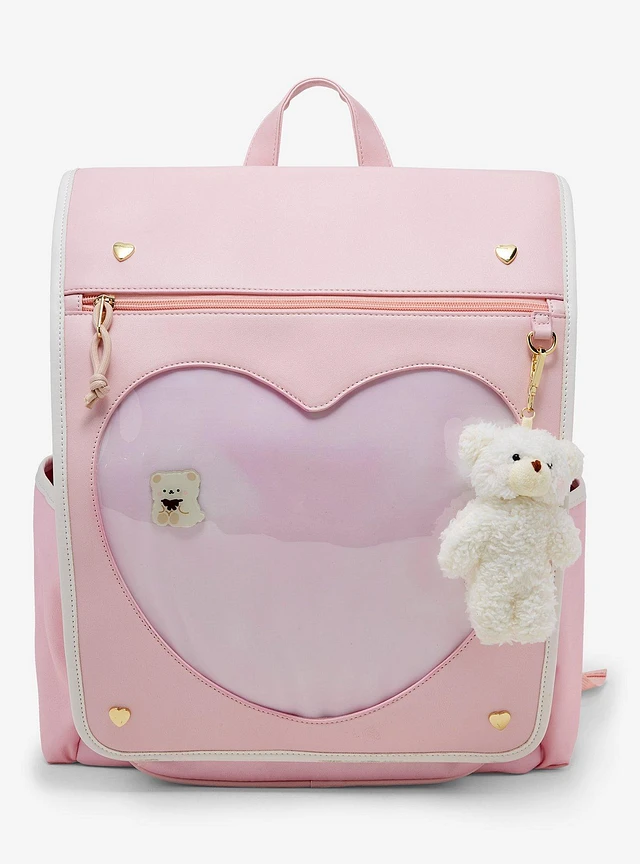 HOST PICK! Yru Pink Heart Purse Backpack Bag Hot Topic Kawaii Pink Heart Pin Collector Backpack  main image 3