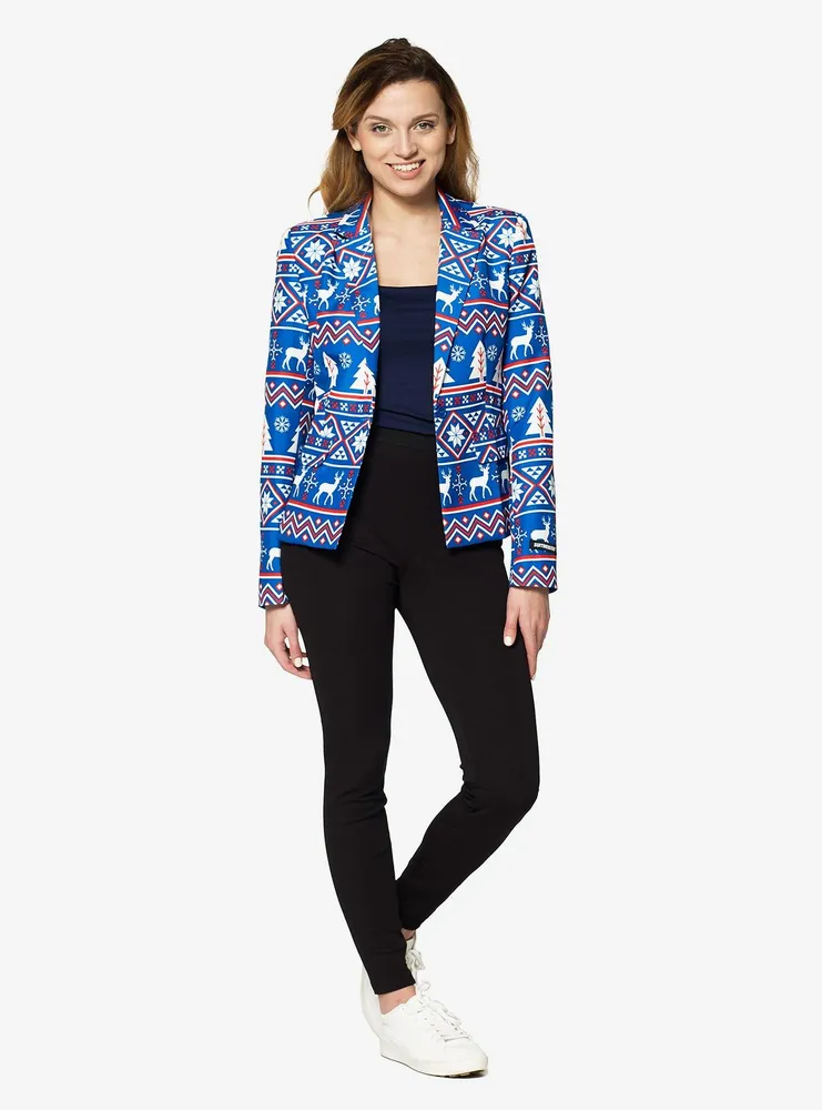 Christmas Blue Nordic Jacket Women's Blazer