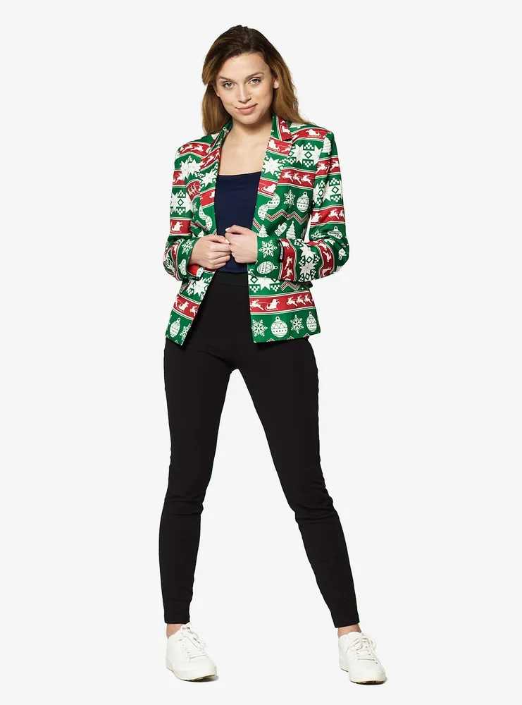 Christmas Green Nordic Jacket Women's Blazer