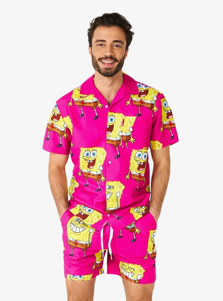 SpongeBob SquarePants Pink Button-Up Shirt and Shorts Summer Set