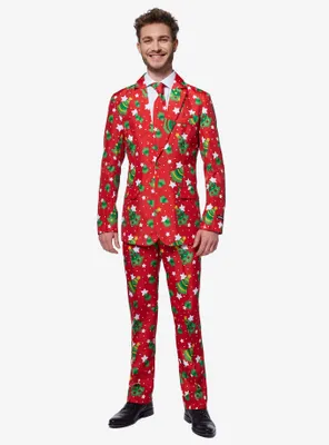 Christmas Trees Stars Red Suit