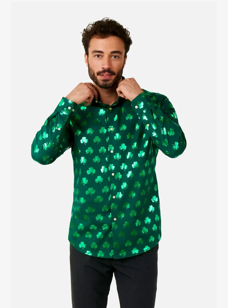 Shiny Shamrock Long Sleeve Button-Up Shirt