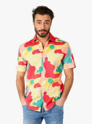 Coral Camo Short Sleeve Button-Up Shirt