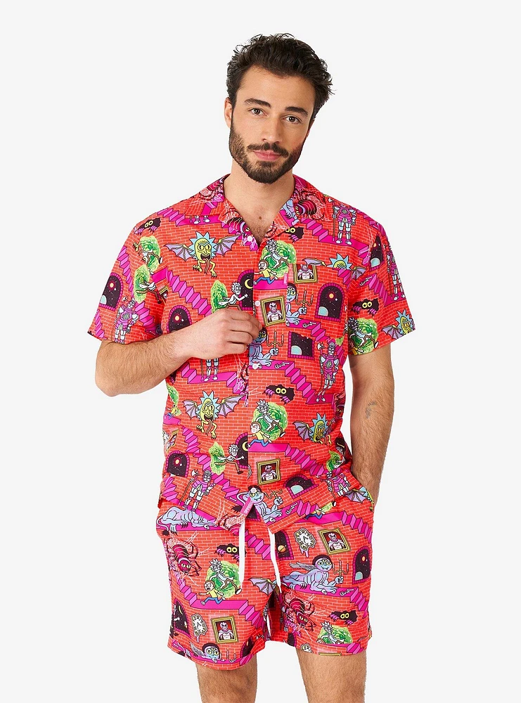 Rick & Morty Surreal Button-Up Shirt and Shorts Summer Set