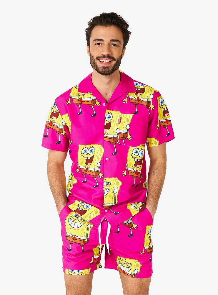 SpongeBob SquarePants Pink Button-Up Shirt and Shorts Summer Set