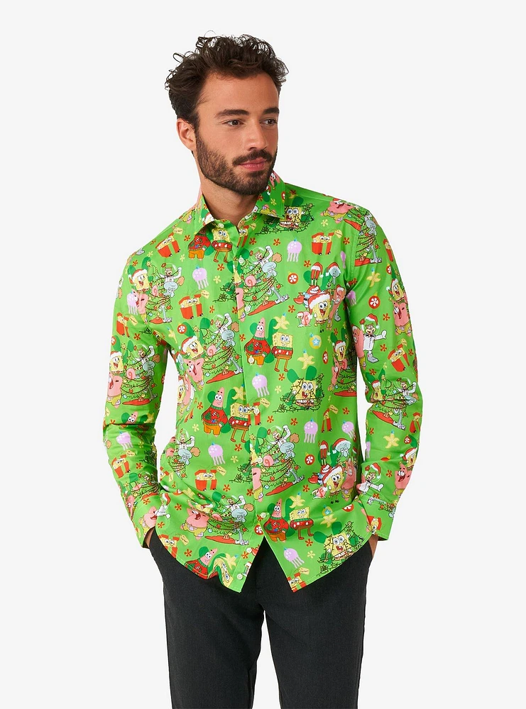 SpongeBob SquarePants Christmas Long Sleeve Button-Up Shirt