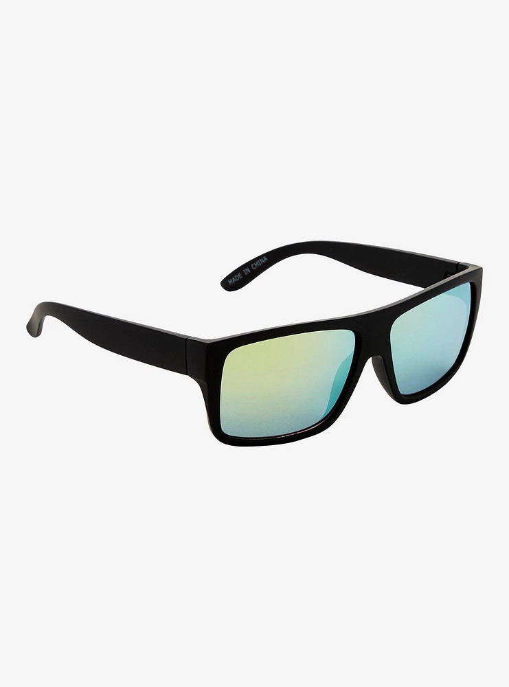 Black Rectangular Reflective Sunglasses