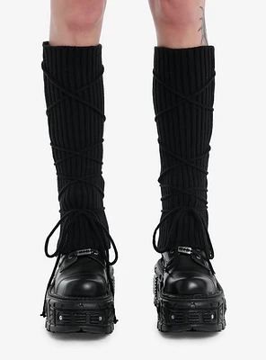 Black Front Tie Leg Warmers