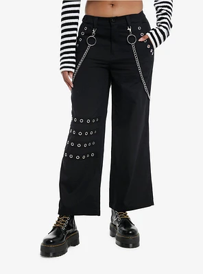 Black Grommet Side Chain Skater Pants