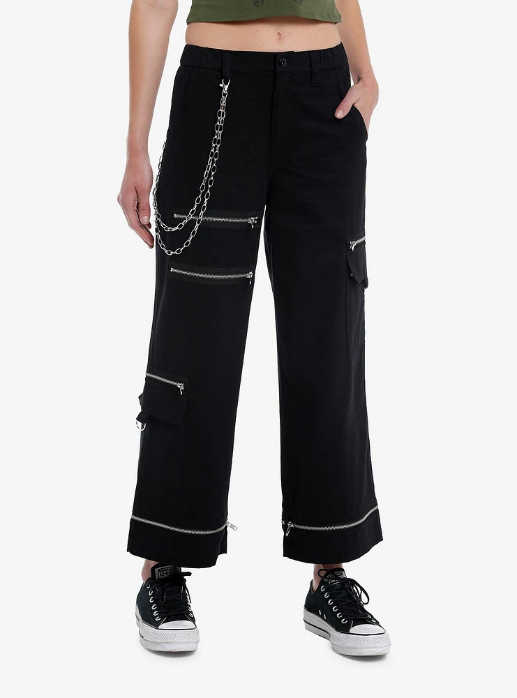 Black Zipper Side Chain Cargo Skater Pants