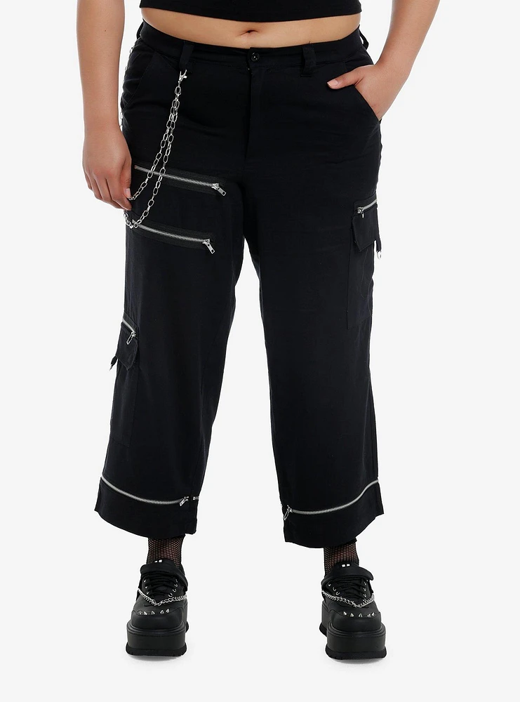 Black Zipper Side Chain Cargo Skater Pants Plus