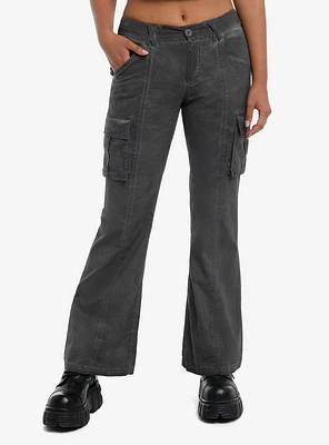 Grey Cargo Low-Rise Flare Pants