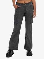 Grey Cargo Low-Rise Flare Pants