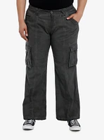 Grey Cargo Low-Rise Flare Pants Plus