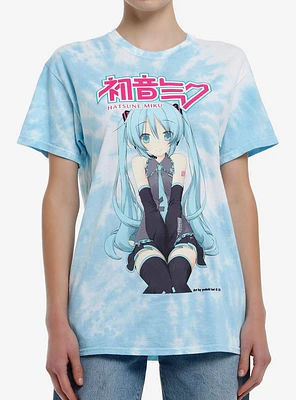 Hatsune Miku Blue Tie-Dye Boyfriend Fit Girls T-Shirt