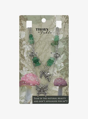 Thorn & Fable Butterfly Mushroom Crystal Necklace Set