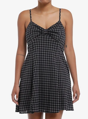 Social Collision Black & Grey Checker Slip Dress