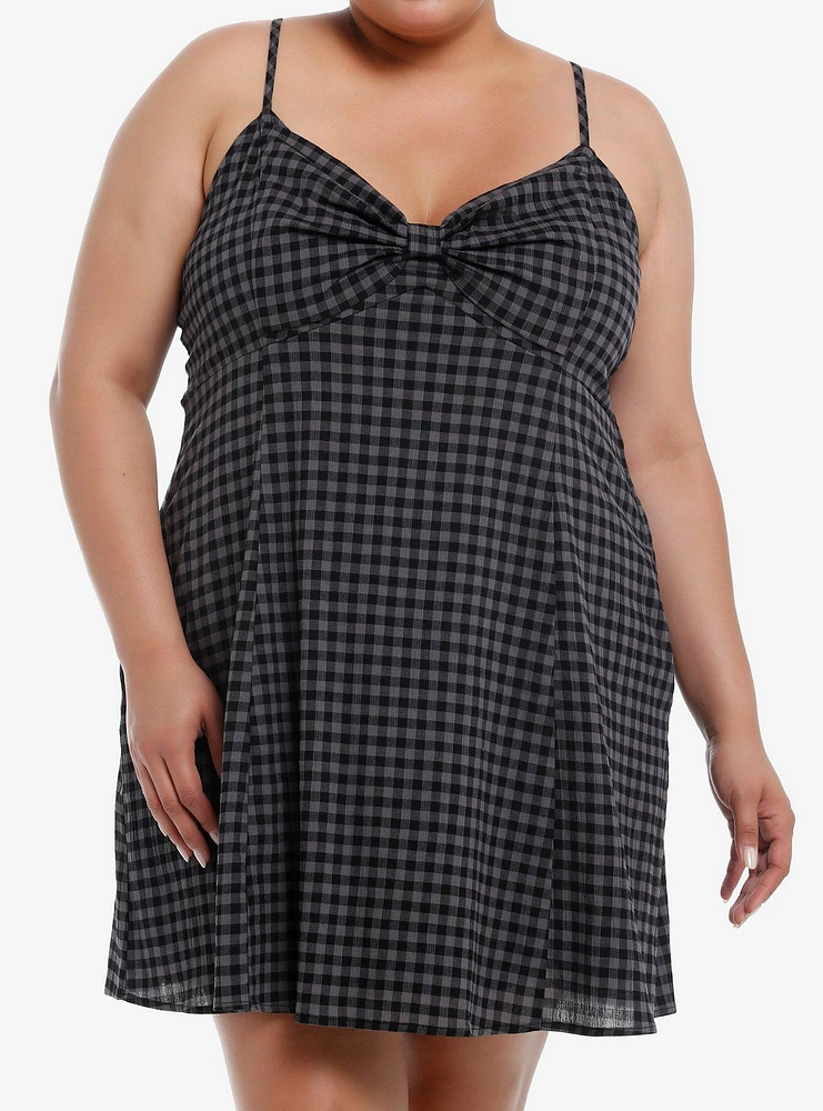 Social Collision Black & Grey Checker Slip Dress Plus