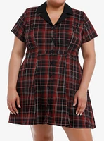 Social Collision Black & Red Plaid Collar Dress Plus