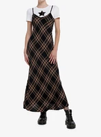 Brown & Black Plaid Star Twofer Maxi Dress