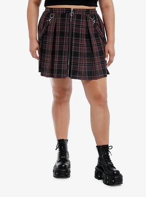 Black & Purple Plaid Zipper Suspender Skirt Plus