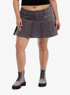 Dark Grey Corduroy Low Rise Pleated Skirt Plus