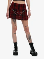 Social Collision Red Plaid Chain Safety Pin Skirt