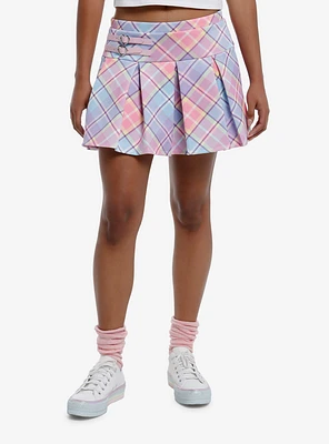 Sweet Society Pastel Plaid Heart Buckle Pleated Skirt