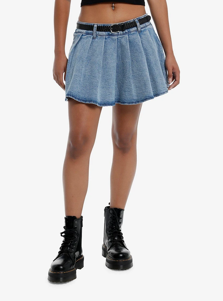 Sweet Society Light Indigo Belted Denim Skirt