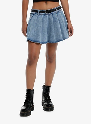 Sweet Society Light Indigo Belted Denim Skirt