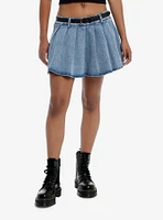 Sweet Society Light Indigo Belted Denim Skirt