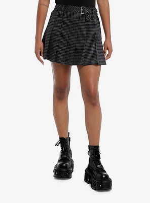 Social Collision Black & Grey Houndstooth Pleated Skirt