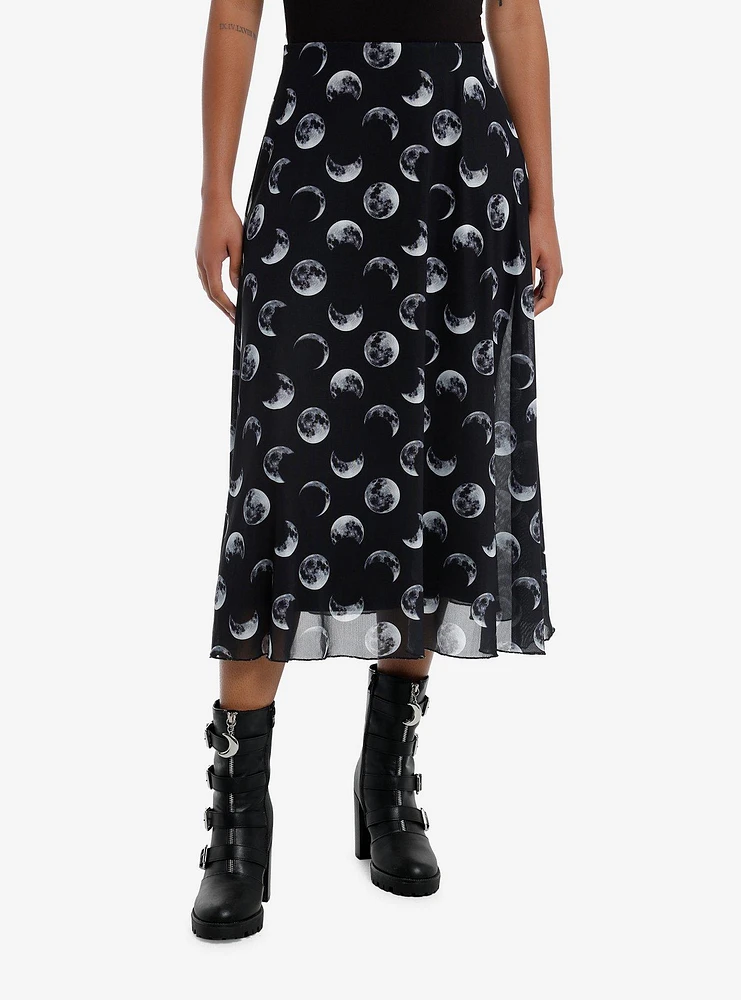 Cosmic Aura Moon Phase Mesh Midi Skirt