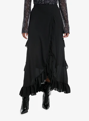 Cosmic Aura Black Tiered Ruffle Maxi Skirt
