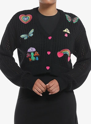 Social Collision Rainbow Icon Crop Knit Cardigan