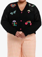 Social Collision Rainbow Icon Crop Knit Cardigan Plus