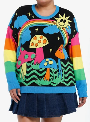 Social Collision Psychedelic Rainbow Knit Sweater Plus