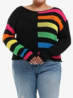 Social Collision Split Rainbow Boxy Knit Sweater Plus