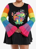 Social Collision Crochet Rainbow Mushroom Long-Sleeve Top Plus