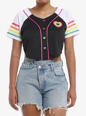 Social Collision Heart Rainbow Jersey Crop Top