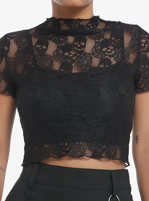 Daisy Street Black Skull Lace Girls Twofer Top