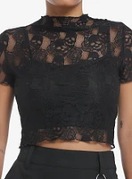 Daisy Street Black Skull Lace Girls Twofer Top