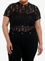 Daisy Street Black Skull Lace Girls Twofer Top Plus