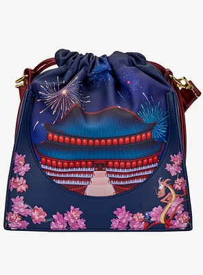 Loungefly Disney Mulan Castle Fireworks Cinch Crossbody Bag